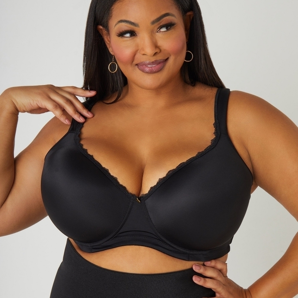 Sz 40DDD Black Ashley Stewart Lace Trim Full Coverage Black Butterfly Bra